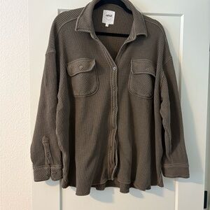 NWOT Aerie Olive Green Waffle Button-Up Shirt